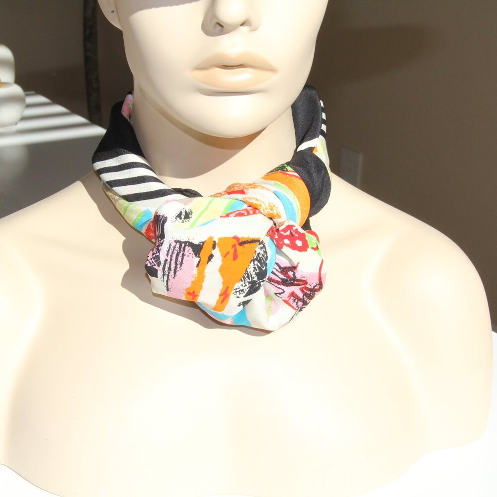 Chanel Black and Multi-Color Silk Scarf. This RARE Color-Authentic Original - Picture 4 of 14